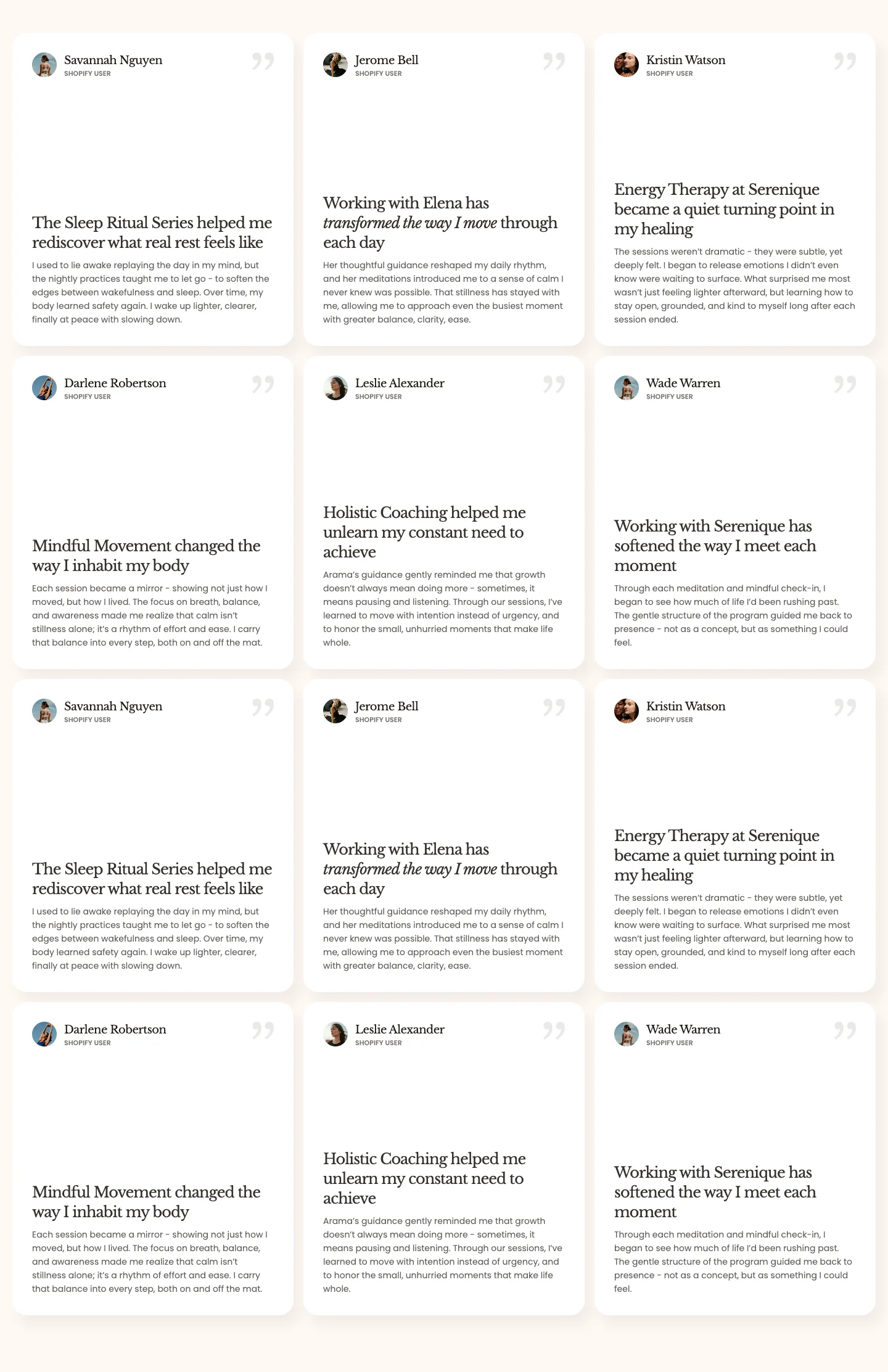 Testimonials grid
