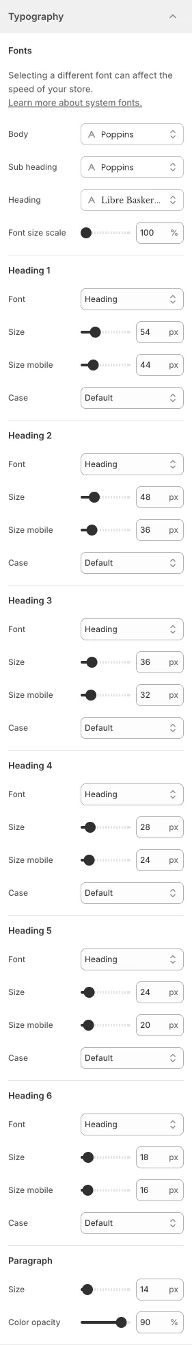 Mind typography settings